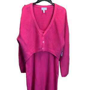 Sofia Knit Dress W/Cover Jacket, Plus SZ XXXL, NWT, Pink ribbed knit
